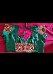 Green Embroidered Saree with Blouse Piece