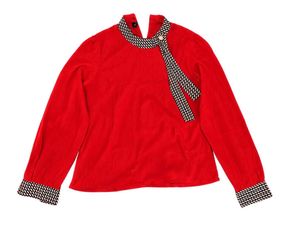 Chic Red Long Sleeve Top with Bow Detail