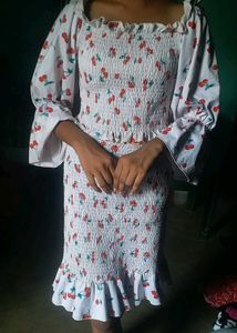 Cute Cherry Print Smocked Dress
