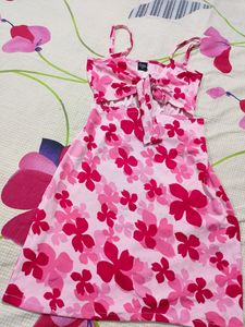 Pink Floral Cutout Mini Dress