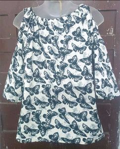 Stylish Cold Shoulder Butterfly Print Top