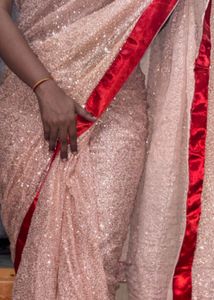 Stunning Sequined Saree with Red Border
