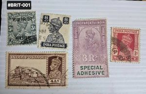 5 Vintage BRITISH INDIA Postage Stamps