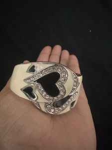 Vintage Heart Rhinestone enemelled  Cuff Bracelet