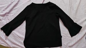 Black Ribbed Flare Sleeve Top