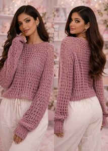 OFFER - 🌸pink Sheer Knit Cropped Top (Handmade)
