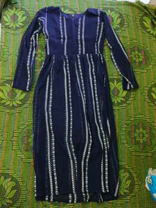 Elegant Navy Blue Striped Dress