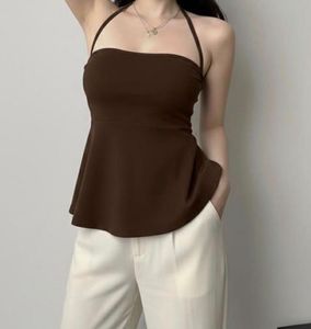 Brown and Red Halter Neck Peplum Top