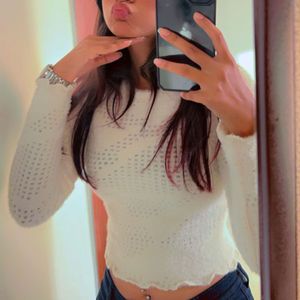 🤍 White Cropped Knit Sweater