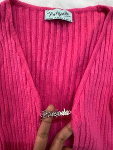 Pink Long Sleeve Crop Top