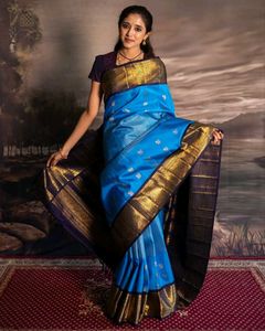 Stunning Blue &amp; Gold Silk Saree