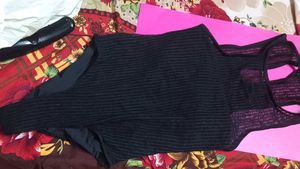 Hot Sheer Striped Black Top  or bodysuit