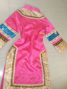 Elegant Pink Silk Gown with Floral Embroidery