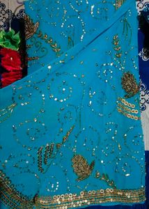 Beautiful Blue Embroidered Saree