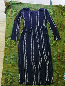 Elegant Navy Blue Striped Dress