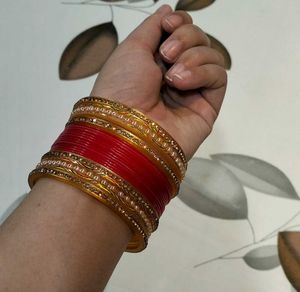 Beautiful Red &amp; Golden Bridal Bangles Set