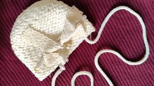 Boho Straw Clutch with Lace Detail