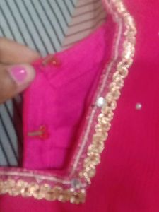 heavy stone and aari work Pink Saree
