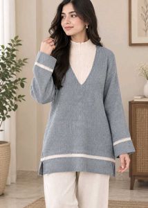 Cozy Blue V-Neck Knit Sweater