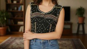 Embroidered Sleeveless Ethnic Blouse