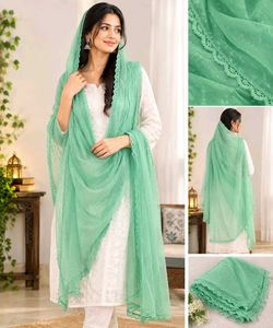 Elegant Green Lace Trim Dupatta