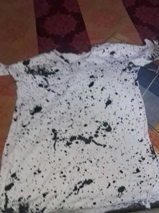 White T-Shirt with Black Splatter Print