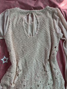Sheer Sleeve Lace Trim Knit Top