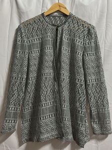 Gray Lace Open Front Cardigan