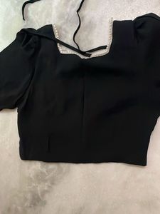 Chic Black Pearl Embellished Blouse