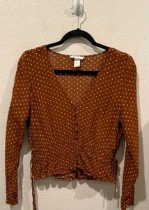 Brown Polka Dot V-Neck Top