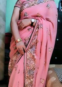 Pink Floral Embroidered Saree With Blouse