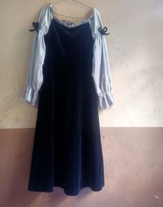 Velvet Off-Shoulder Dress with Puff Sleeves
