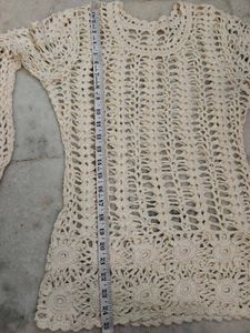 Cream Crochet Long Sleeve Top