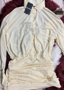 Cream Ruched Mini Dress