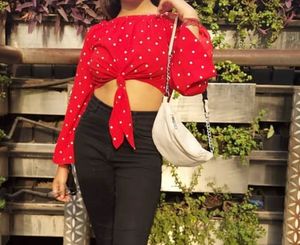 Chic Red Polka Dot Off-Shoulder Top