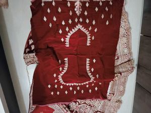 Maroon Velvet Embroidered Bridal Lehenga