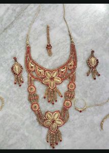 16.Stunning Red and Gold Bridal Jewellery Set