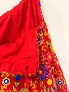 Vibrant Embroidered Red Ethnic Skirt