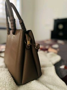 Stylish Taupe Textured Handbag