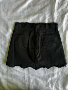 Black Distressed Denim Mini Skirt