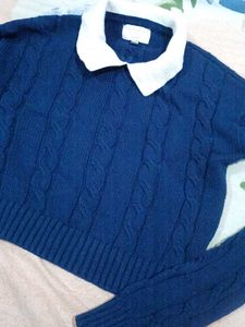 Navy Collared Knit Sweater