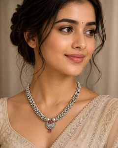 Elegant Silver Necklace with Pink Stone