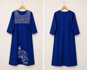 Blue Embroidered Cotton Kurta