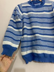 Imported Striped Knitted Blue &amp; White Pullover