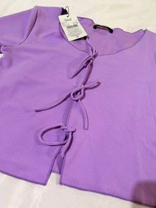 Shein Purple Tie-Front Crop Top