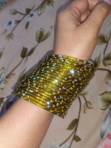 Green & Gold Beaded Bangles /