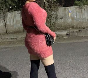 tomato red Fluffy V-Neck Mini Dress