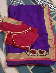 Beautiful Violet Colour Saree With Blouse 🤩