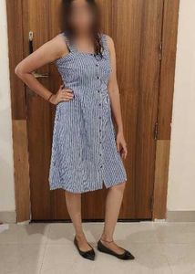 Blue & White Striped Midi Dress