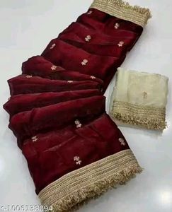 Elegant maroon  Saree with cream blouse